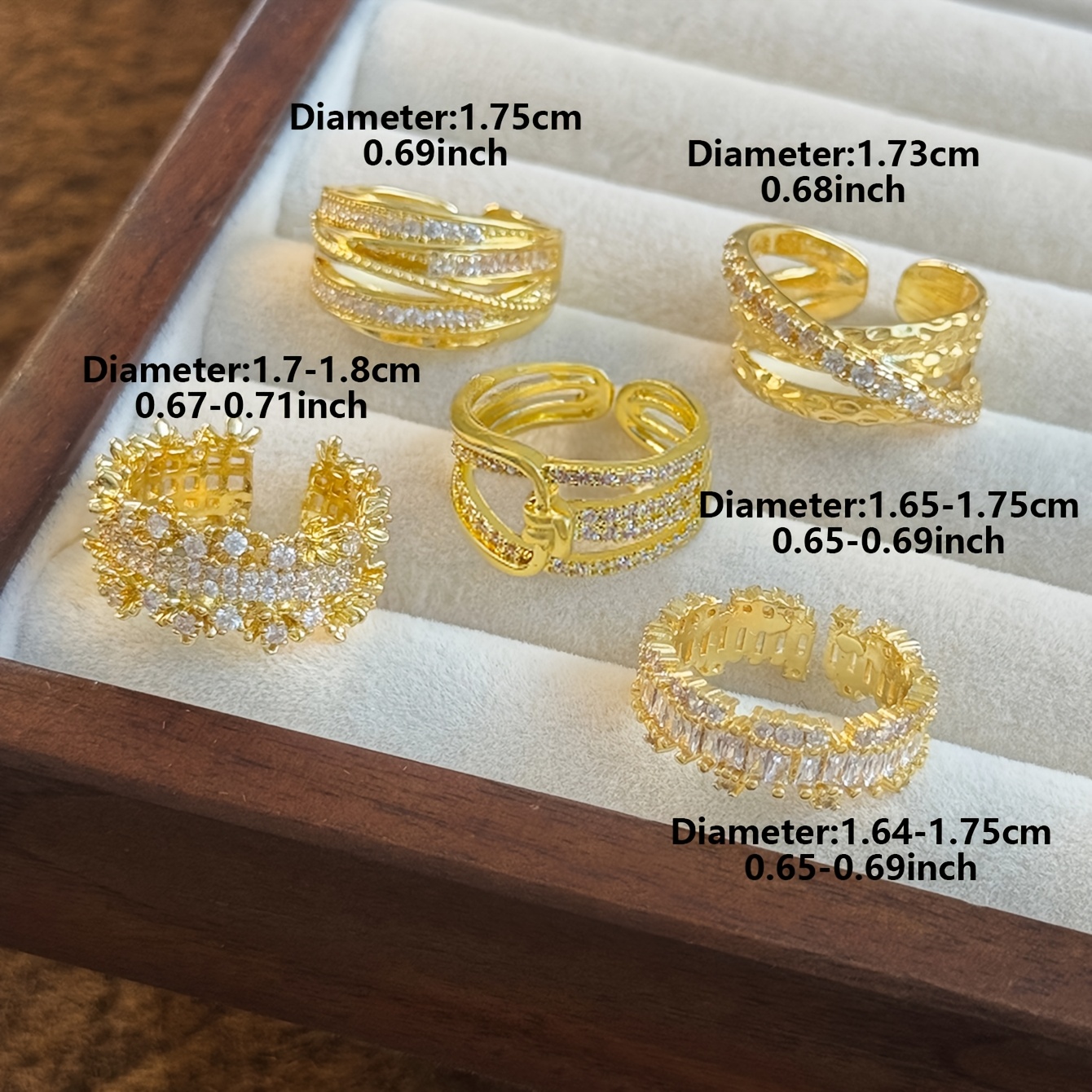 5pcs High-End Exaggerated Composite Cubic Zirconia Rings, Trendy Style